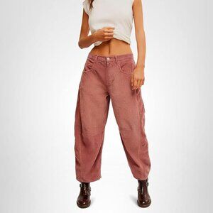 Free People Good Luck Barrel Leg Corduroy Pants in Withered Rose